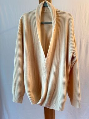 Open-Front Ribbed Cream Sweater Cardigan
